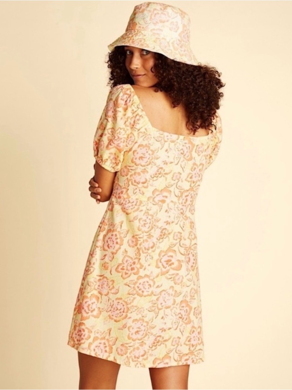 🌼Billabong x Wrangler Far Away Puff Sleeve Dress Yellow Floral Print NWT Size XS - Picture 6 of 16